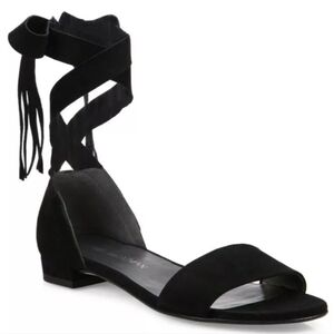 Stuart Weitzman Corbata Ankle Wrap Sandal Suede Black Women's 8
